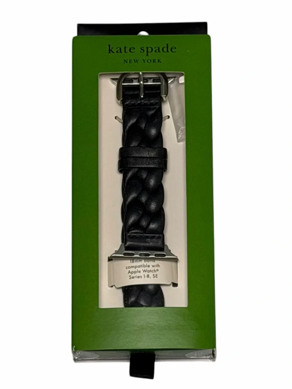 Kate Spade ♠️ NY Black Braided Leather Apple Watch Band in Box- 18mm SE